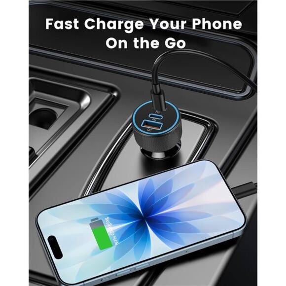 USB C Car Charger, 3-Port 67W Dual USB-C & USB-A Car Power Adapter PD/QC Fast - Picture 5 of 8